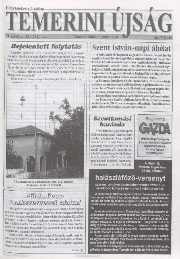 Temerini Újság, 6. évf. 2000. augusztus 10. 32. sz.