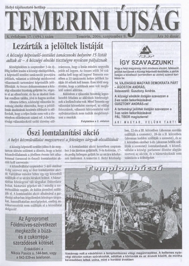 Temerini Újság, 10. évf. 2004. szeptember 9. 37. sz.