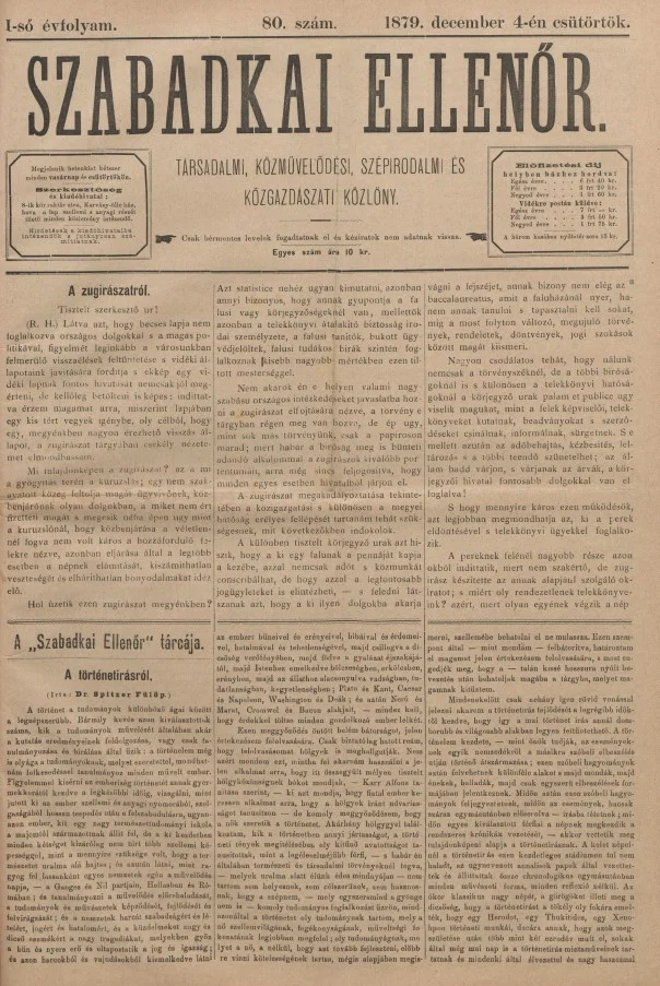 Szabadkai Ellenőr, 1. évf. 1879. december 4. 80. sz.