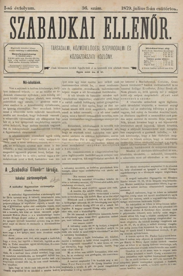 Szabadkai Ellenőr, 1. évf. 1879. július 3. 36. sz.