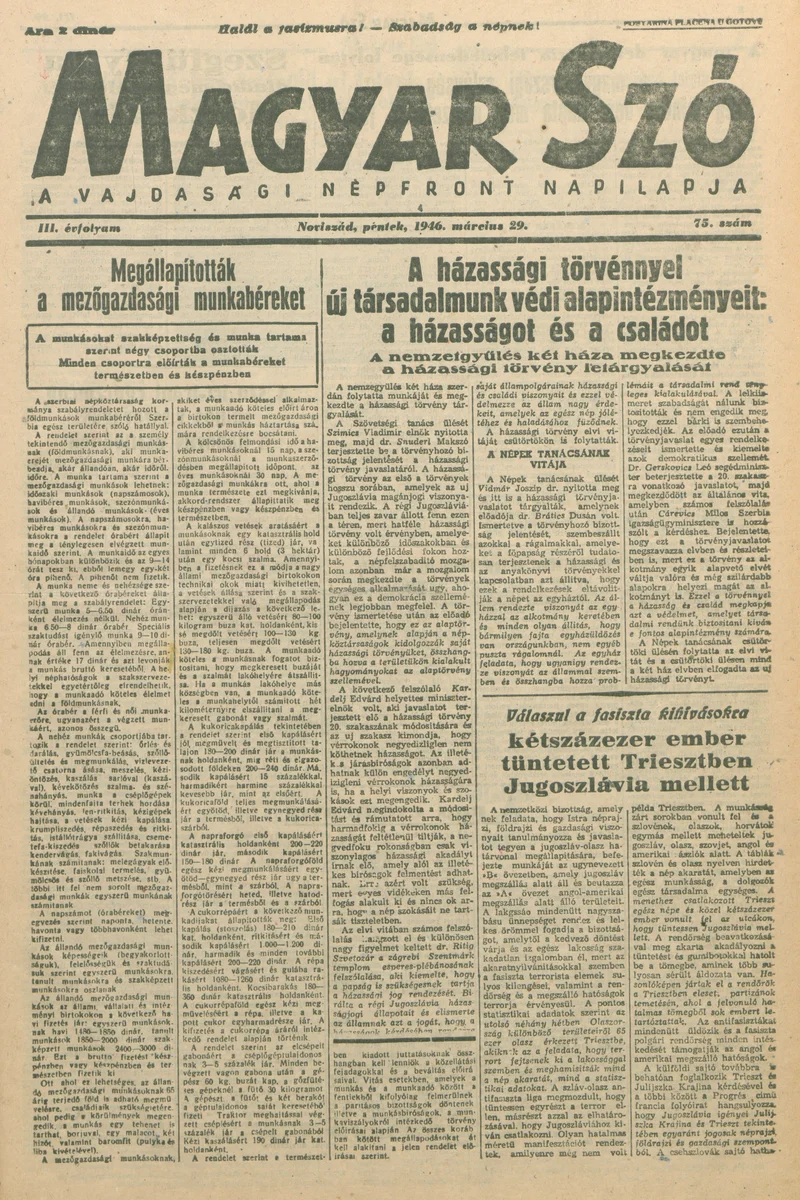 Magyar Szó, 3. évf. 1946. március 29. 75. sz. 1–6. oldal