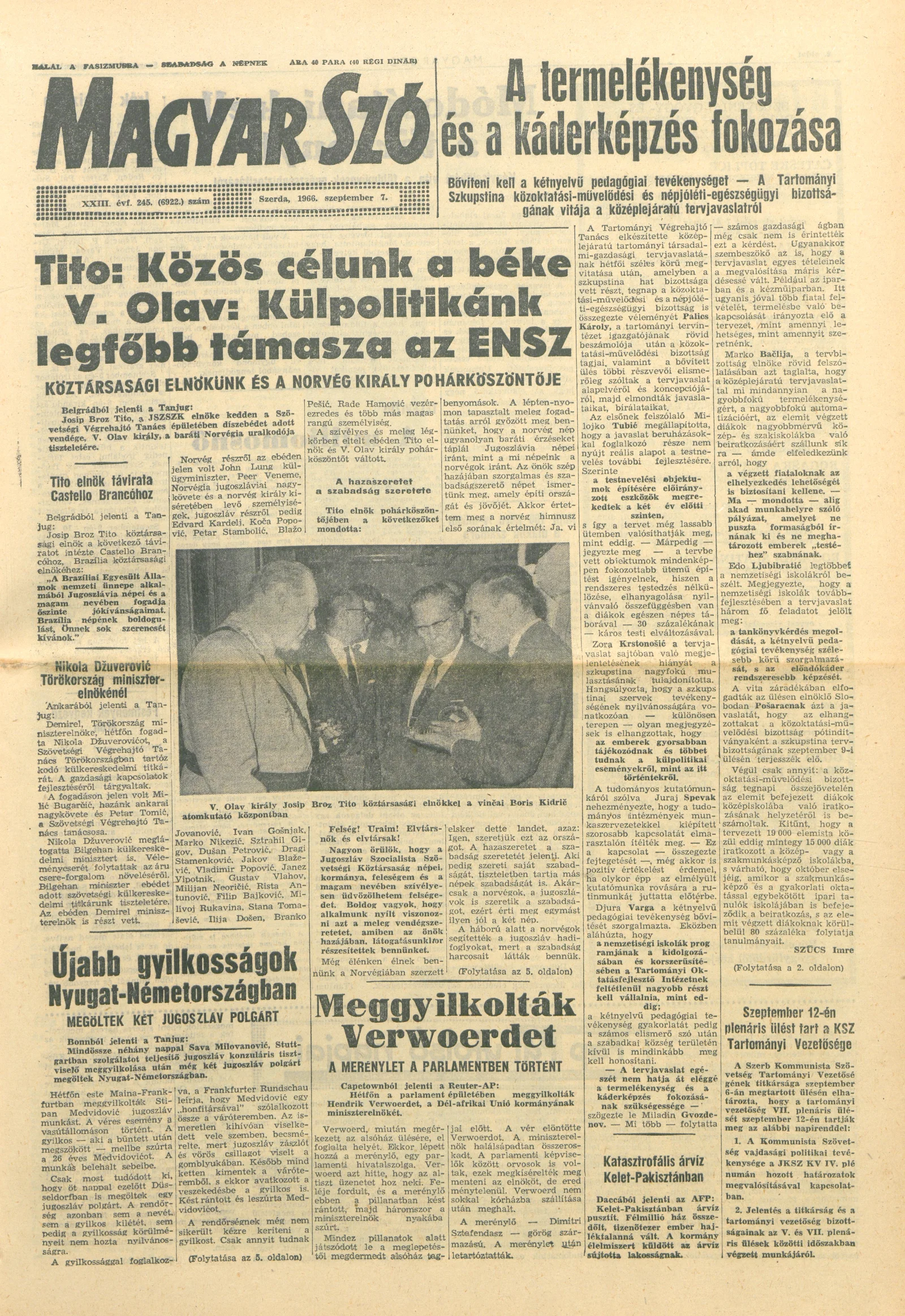 Magyar Szó, 23. évf. 1966. szeptember 7. 245. sz.