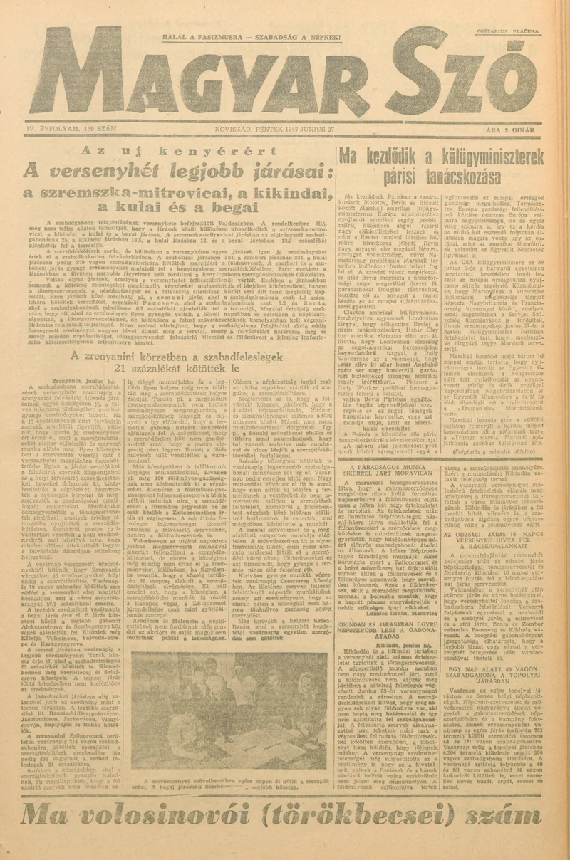 Magyar Szó, 4. évf. 1947. június 27. 159. sz. 1–8. oldal