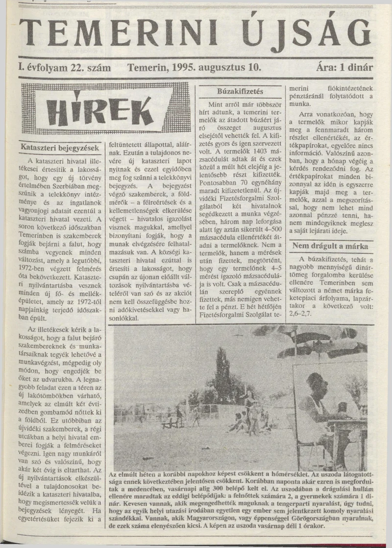 Temerini Újság, 1. évf. 1995. augusztus 10. 22. sz.
