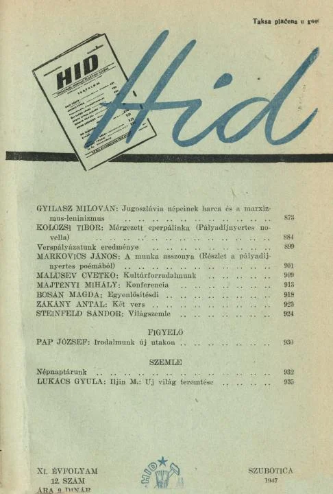 Híd, 11. évf. 1947. december. 12. sz. 873–936. oldal