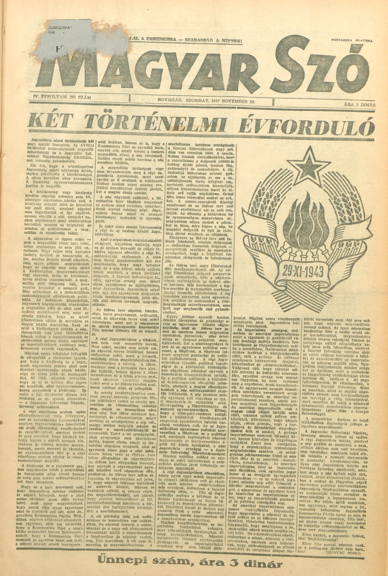 Magyar Szó, 4. évf. 1947. november 29. 291. sz. 1–12. oldal