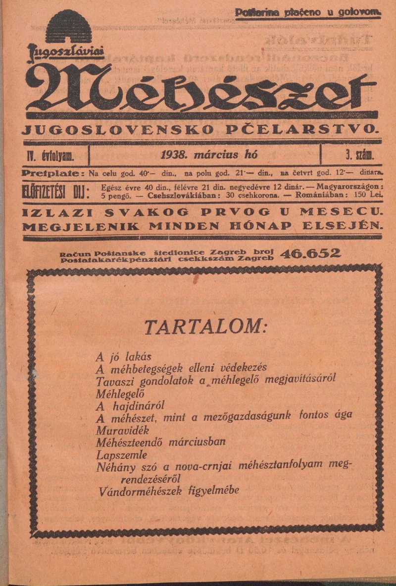 Jugoszláviai méhészet, 4. évf. 1938. március 1. 3. sz.