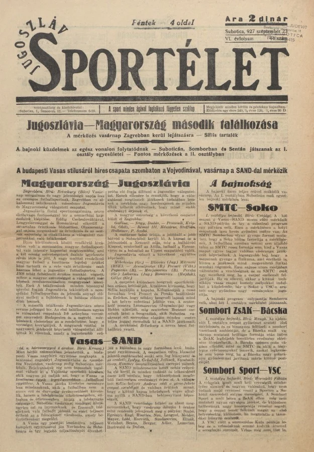 Jugoszláv sportélet, 6. évf. 1927. szeptember 23. 44. sz.