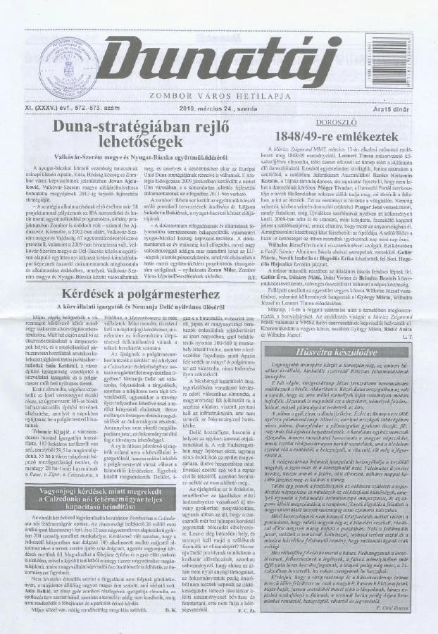 Dunatáj, 12. évf. 2010. március 24. 572–573. sz.