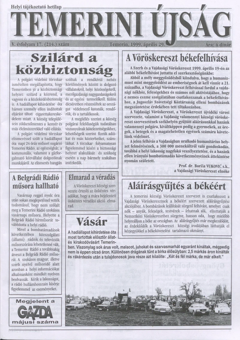 Temerini Újság, 5. évf. 1999. április 29. 17. sz.