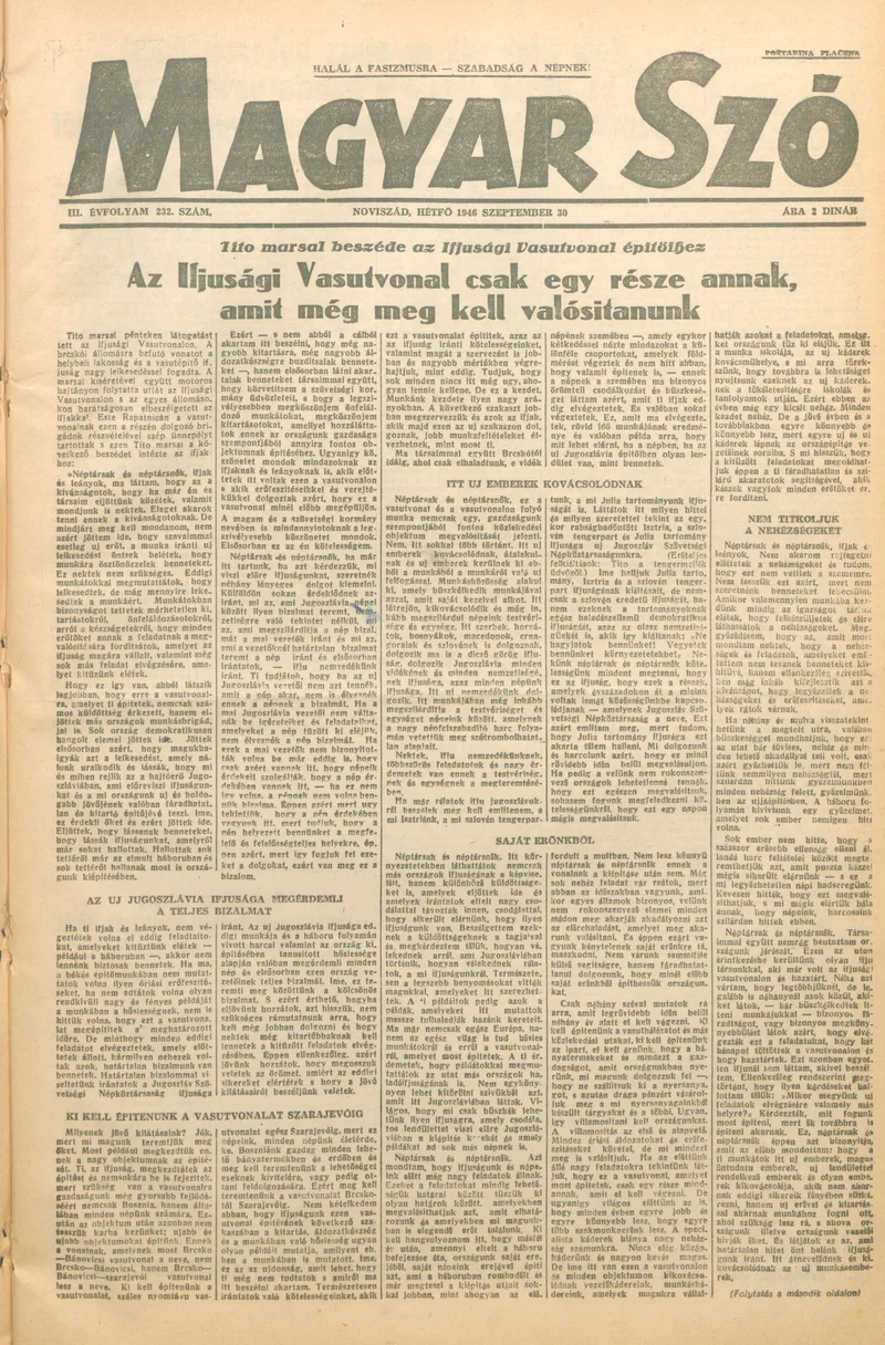 Magyar Szó, 3. évf. 1946. szeptember 30. 232. sz. 1–4. oldal