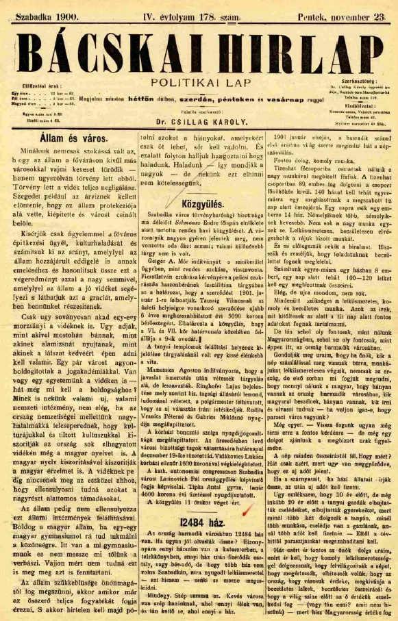 Bácskai Hirlap, 4. évf. 1900. november 23. 178. sz.