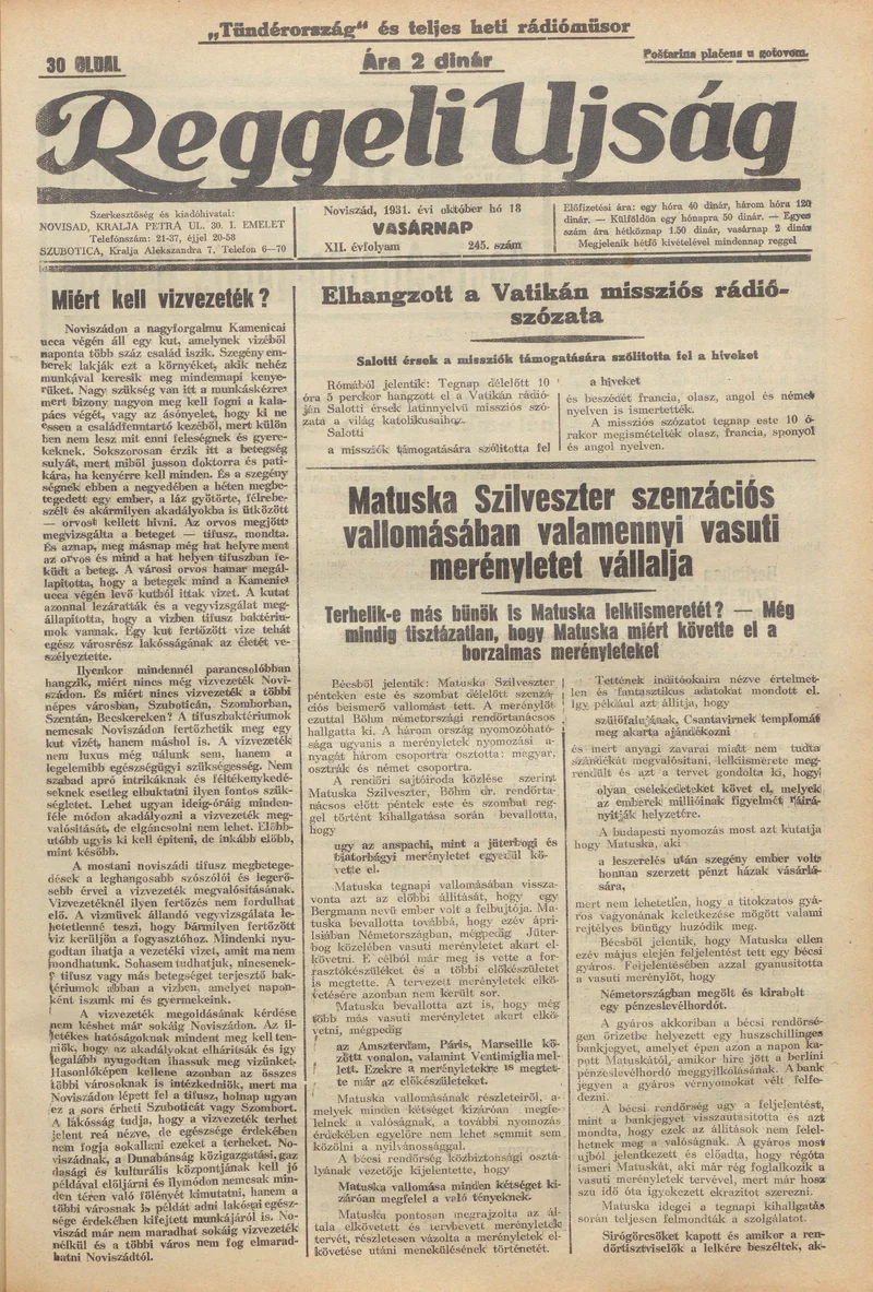 Reggeli Újság, 12. évf. 1931. október 18. 245. sz.