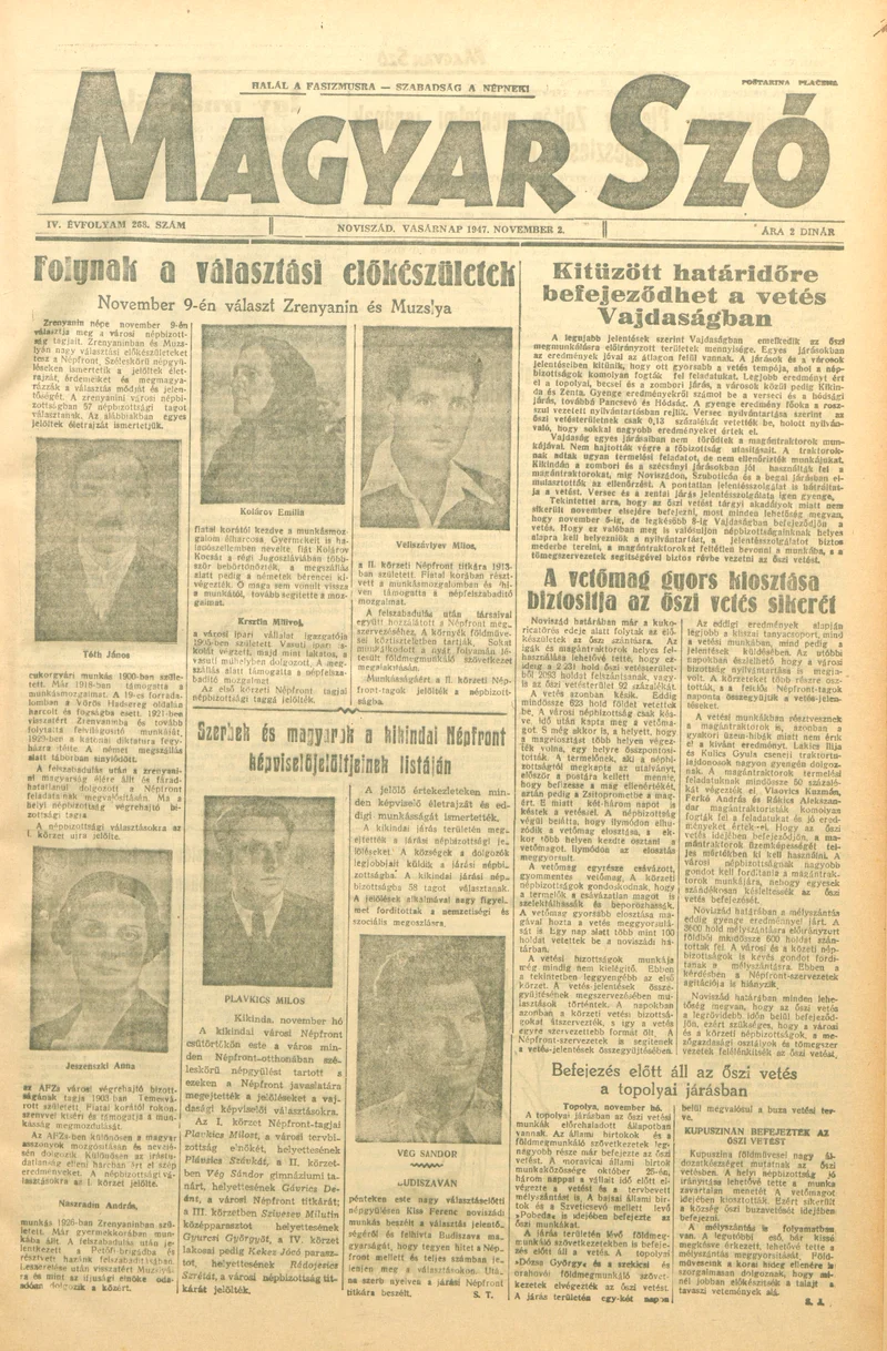 Magyar Szó, 4. évf. 1947. november 2. 268. sz. 1–8. oldal