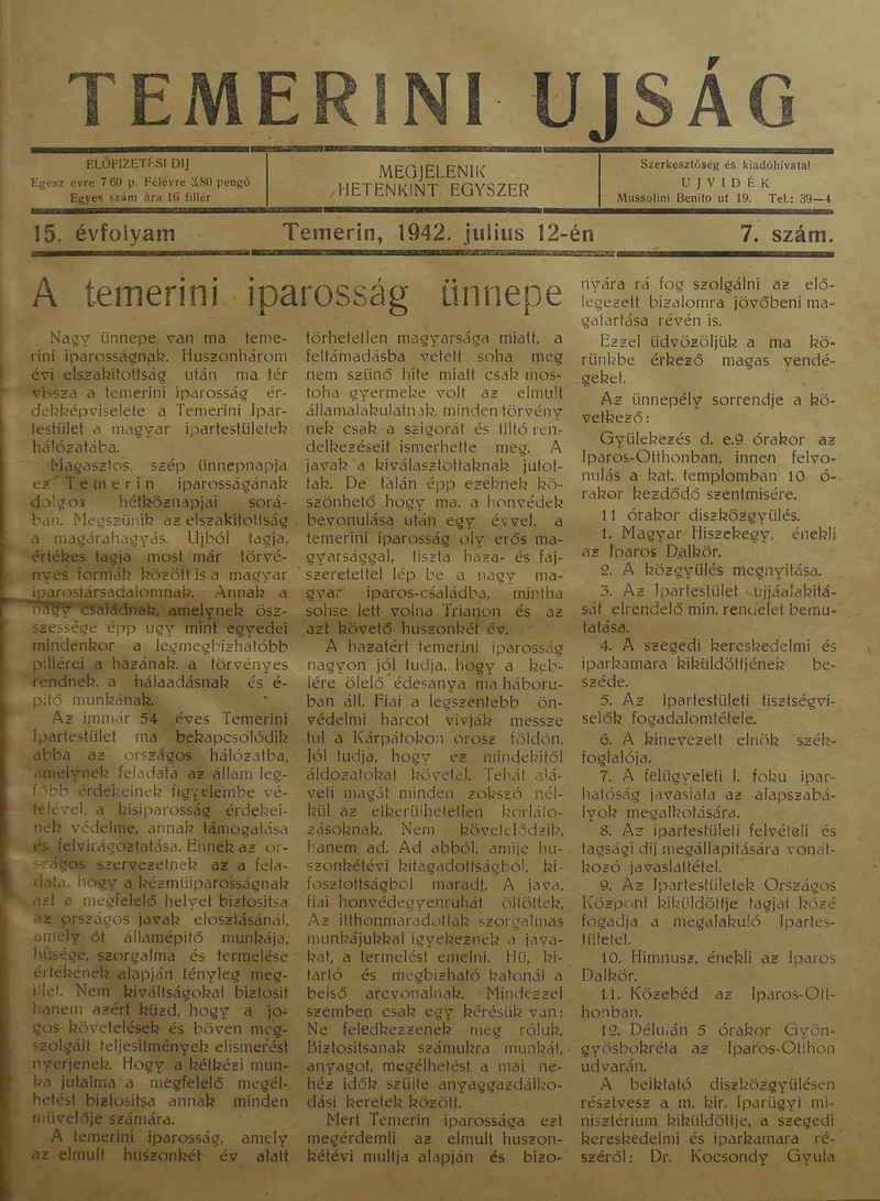 Temerini Újság 1928-1944, 15. évf. 1942. július 12. 7. sz.