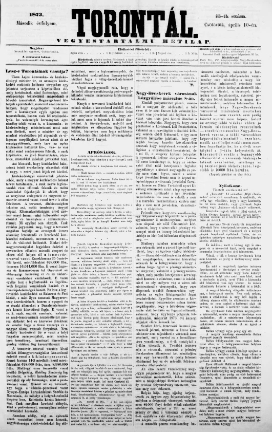 Torontál, 2. évf. 1873. április 10. 15. sz.