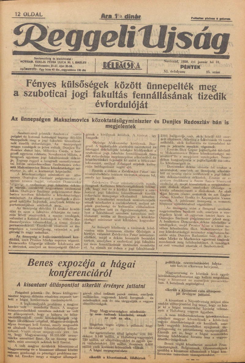 Reggeli Újság, 11. évf. 1930. január 31. 25. sz.