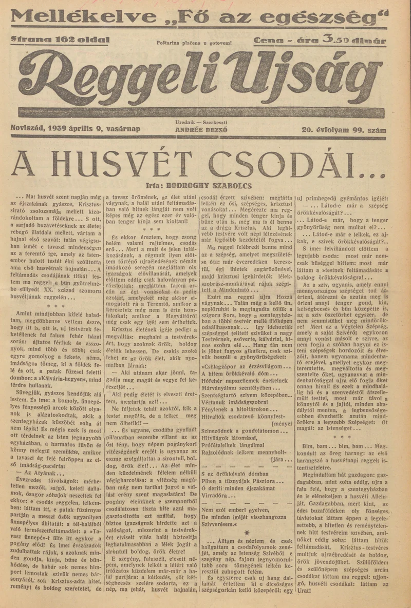 Reggeli Újság, 20. évf. 1939. április 9. 99. sz.