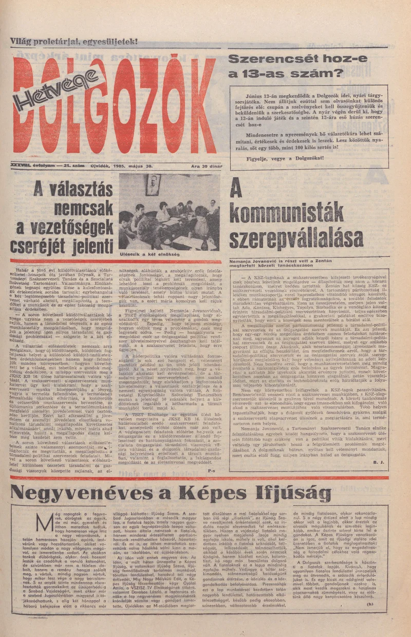 Dolgozók, 39. évf. 1985. május 30. 21. sz.
