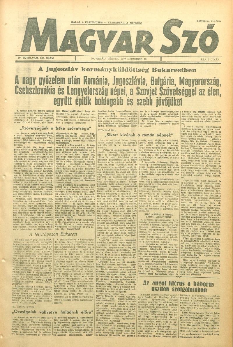Magyar Szó, 4. évf. 1947. december 19. 308. sz. 1–6. oldal