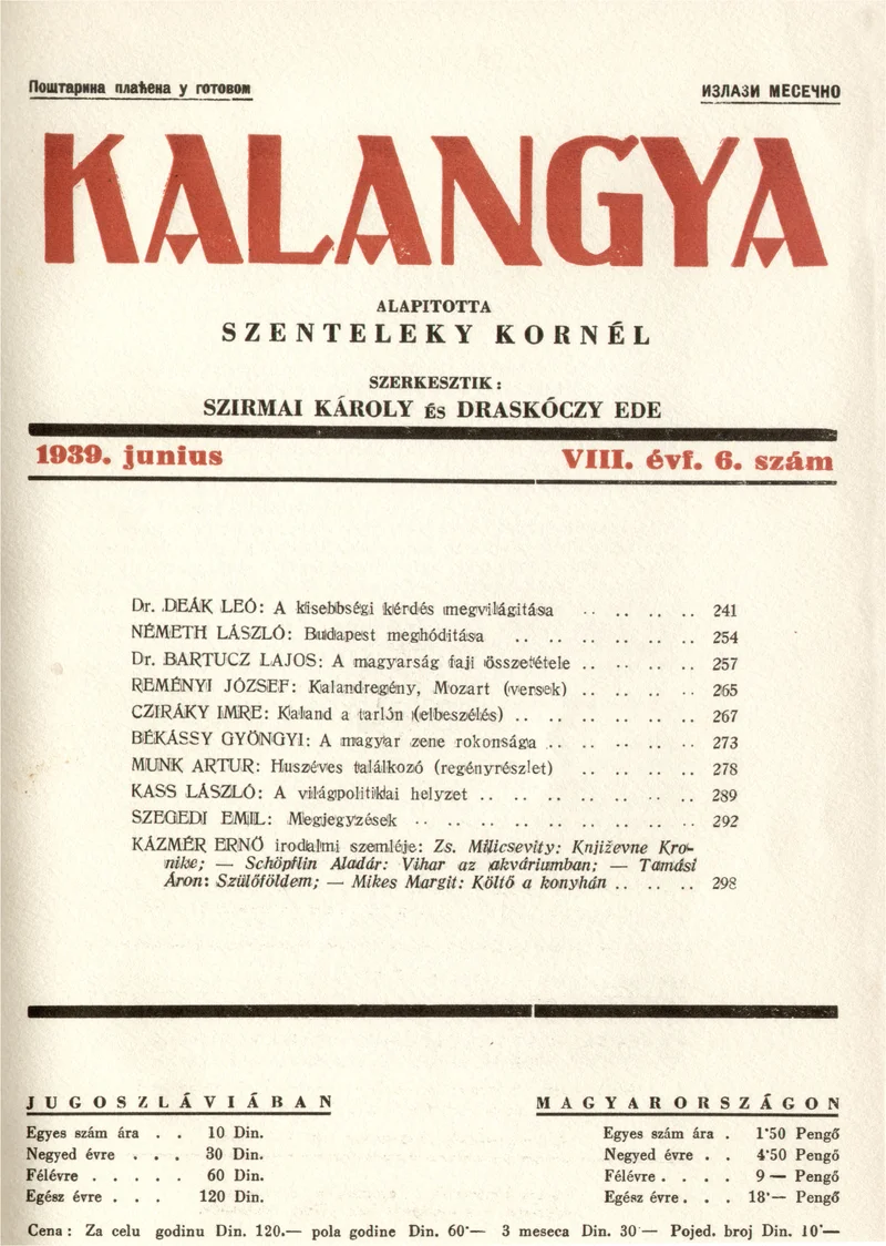 Kalangya, 8. évf. 1939. június. 6. sz. 241–304. oldal