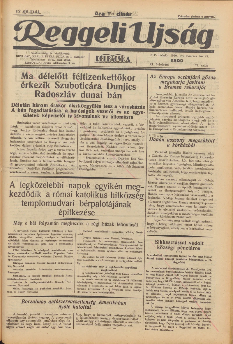 Reggeli Újság, 11. évf. 1930. március 25. 71. sz.