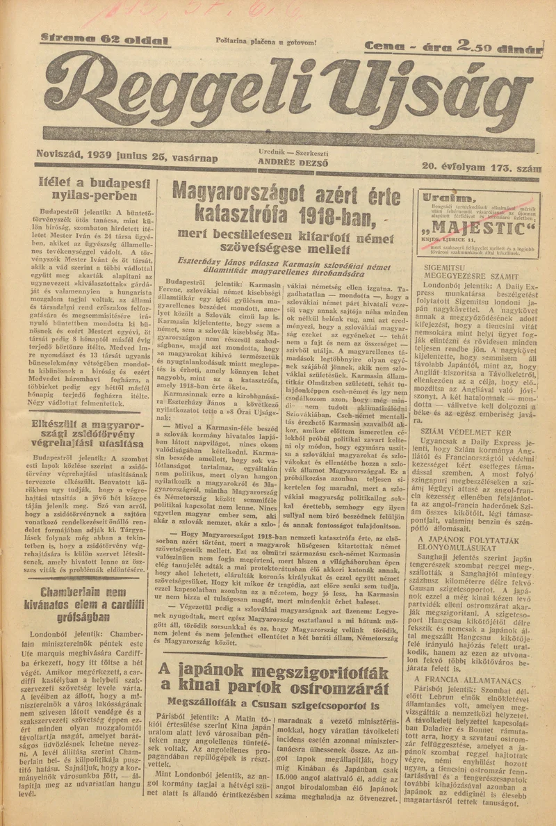Reggeli Újság, 20. évf. 1939. június 25. 173. sz.