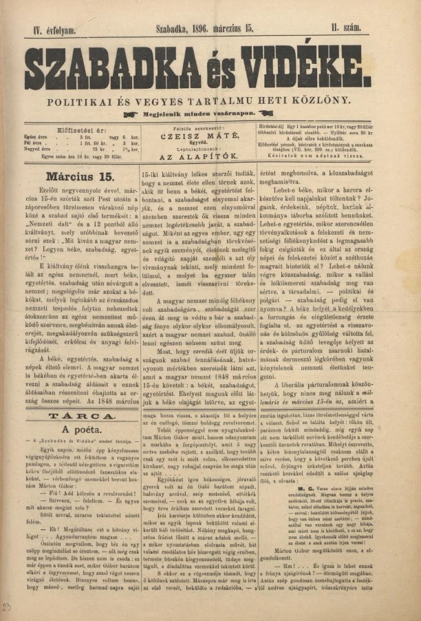 Szabadka és vidéke II, 4. évf. 1896. március 15. 11. sz.