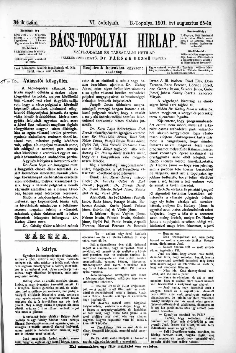 Bács-Topolyai Hirlap, 6. évf. 1901. augusztus 25. 34. sz.