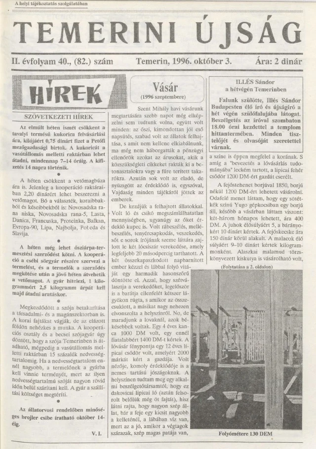Temerini Újság, 2. évf. 1996. október 3. 40. sz.