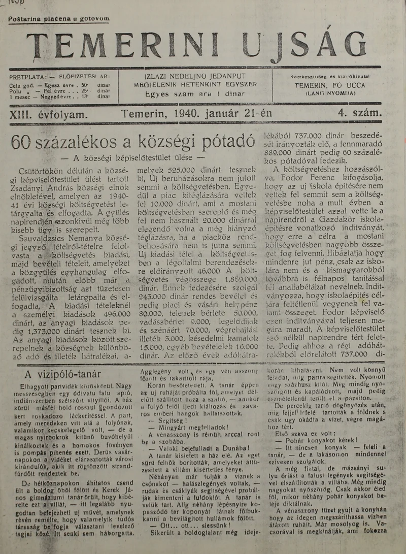 Temerini Újság 1928-1944, 13. évf. 1940. január 21. 4. sz.