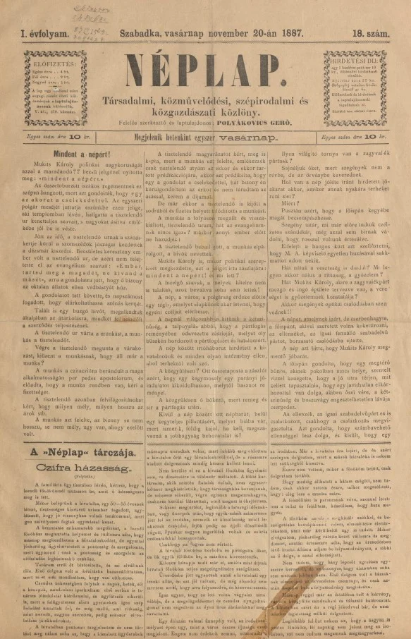 Néplap, 1. évf. 1887. november 20. 18. sz.