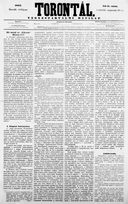 Torontál, 2. évf. 1873. augusztus 21. 34. sz.