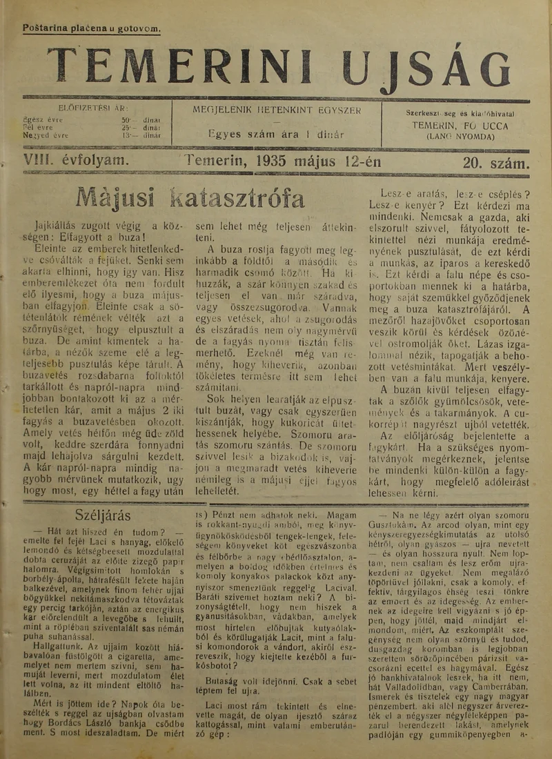 Temerini Újság 1928-1944, 8. évf. 1935. május 12. 20. sz.