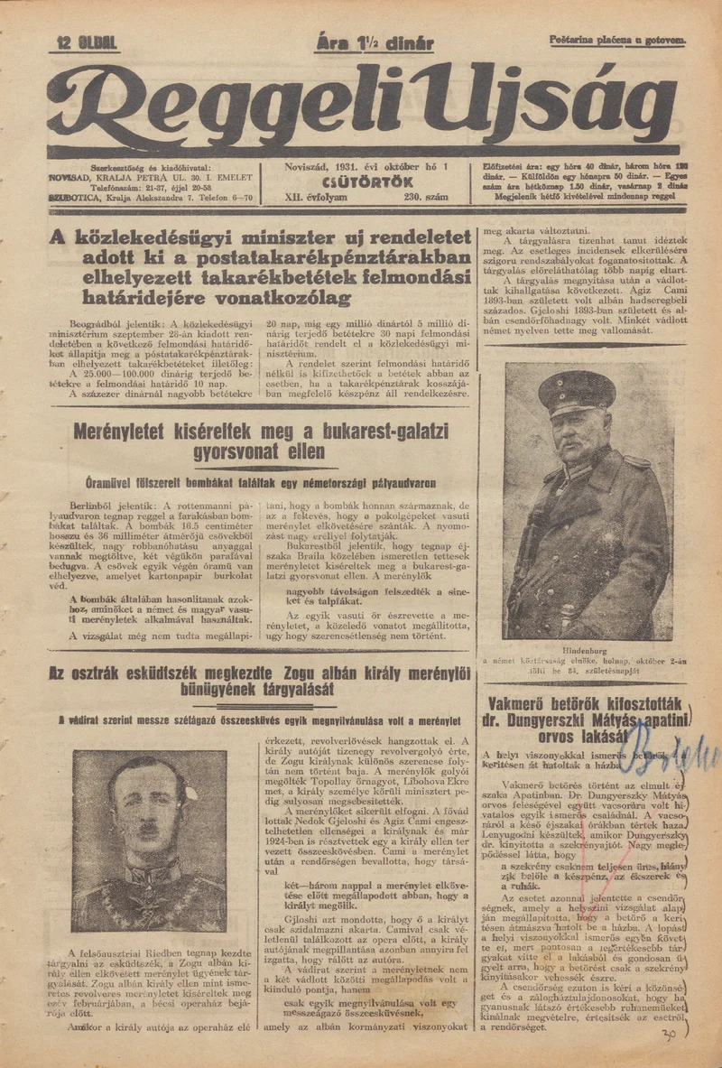 Reggeli Újság, 12. évf. 1931. október 1. 230. sz.