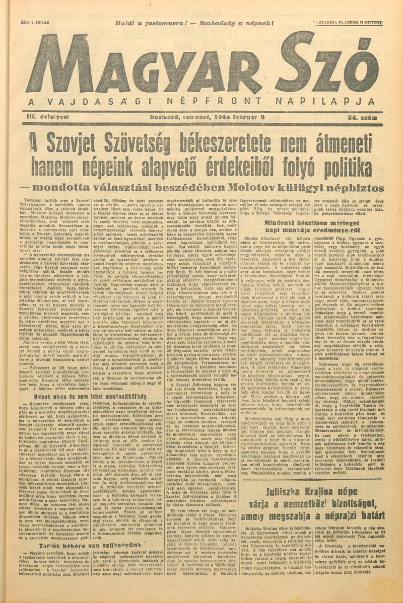 Magyar Szó, 3. évf. 1946. február 9. 34. sz. 1–4. oldal