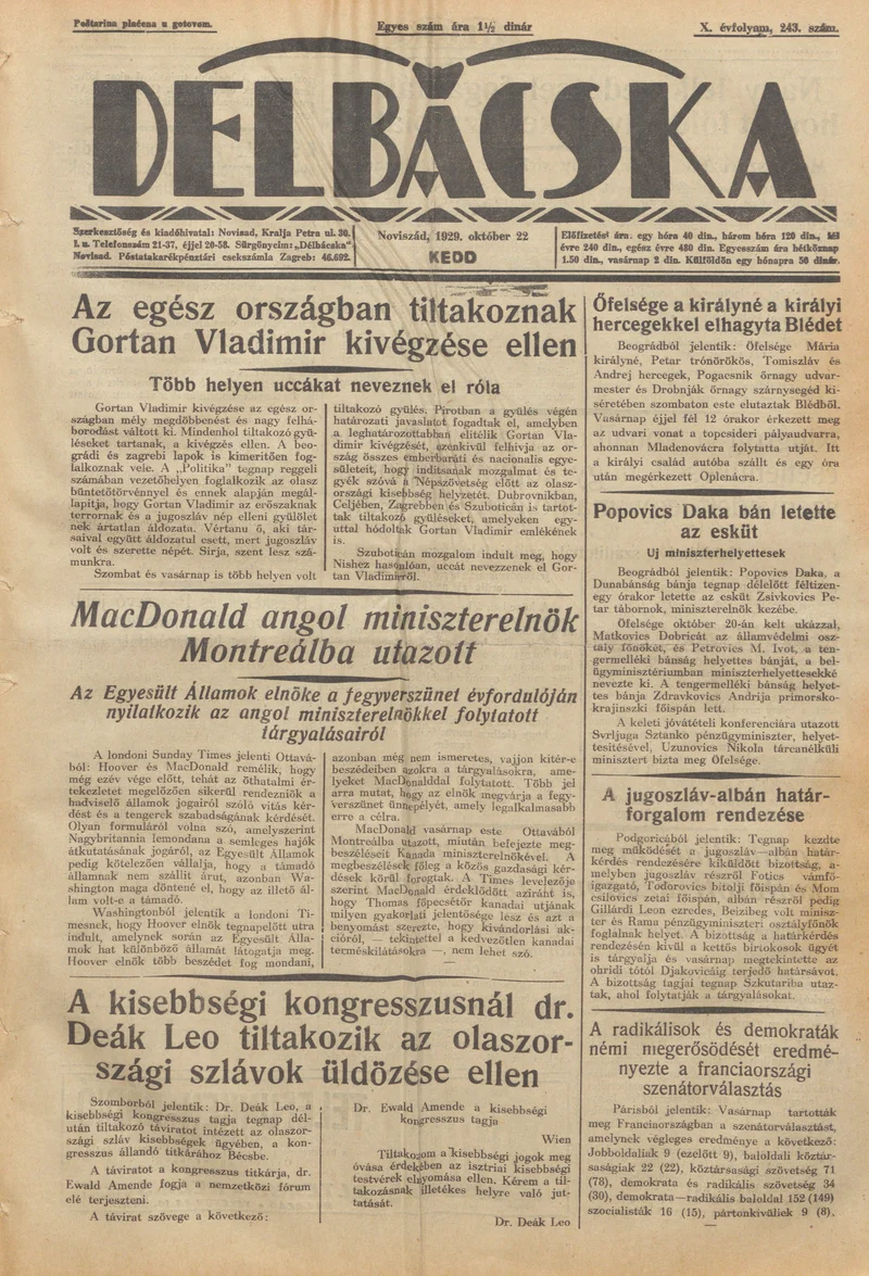 Délbácska, 10. évf. 1929. október 22. 246. sz.