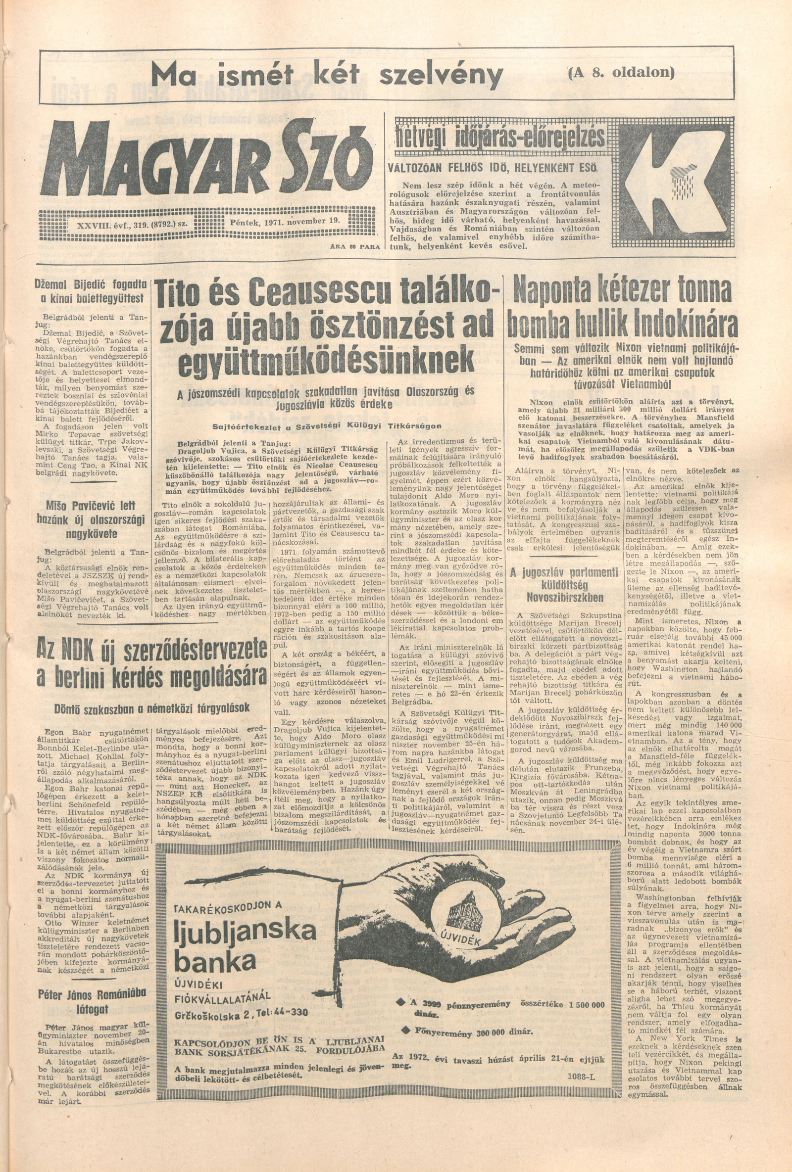 Magyar Szó, 28. évf. 1971. november 19. 319. sz. 1–16. oldal