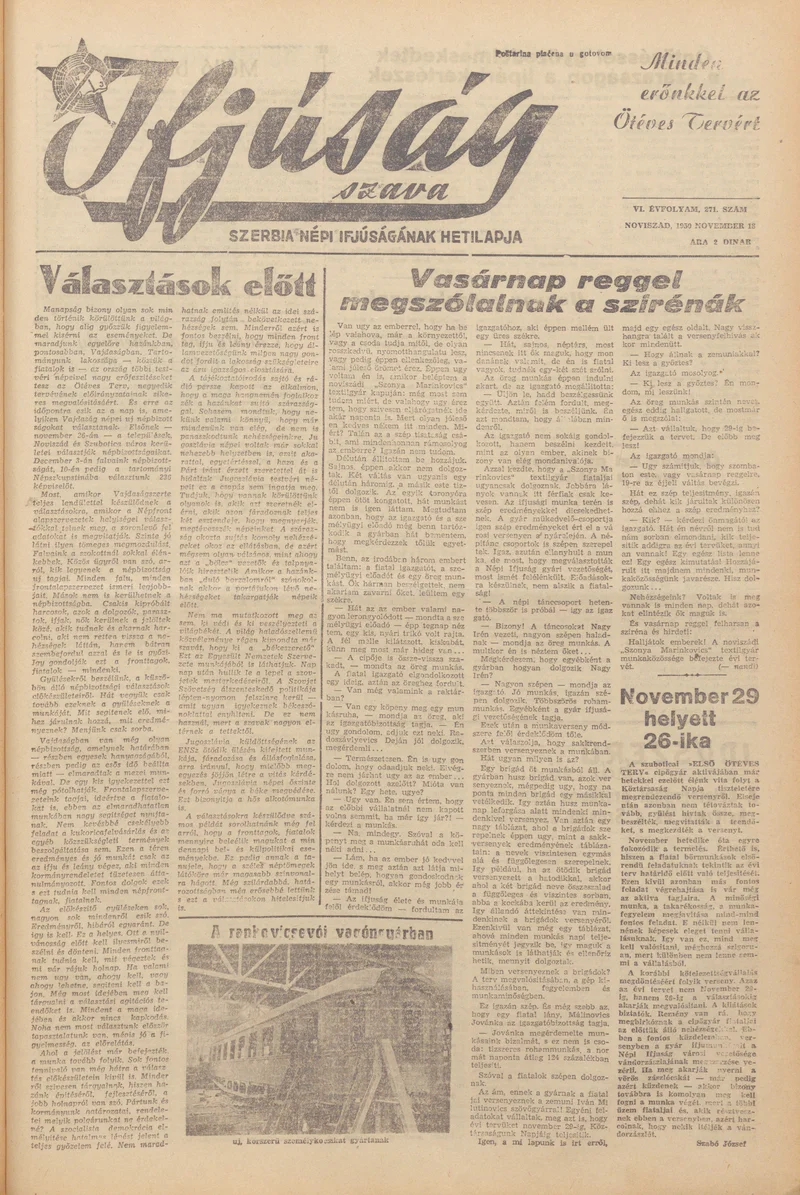 Ifjúság Szava, 6. évf. 1950. november 18. 271. sz.