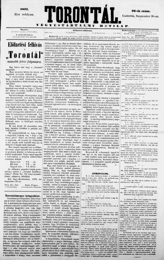 Torontál, 1. évf. 1872. szeptember 26. 26. sz.