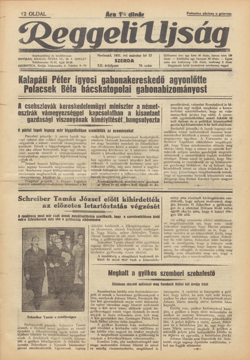 Reggeli Újság, 12. évf. 1931. március 25. 70. sz.