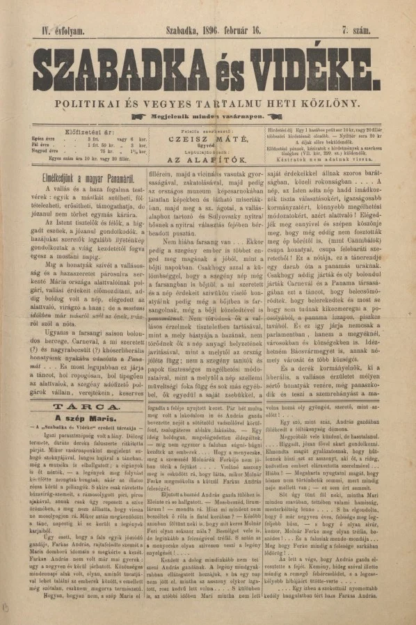 Szabadka és vidéke II, 4. évf. 1896. február 16. 7. sz.