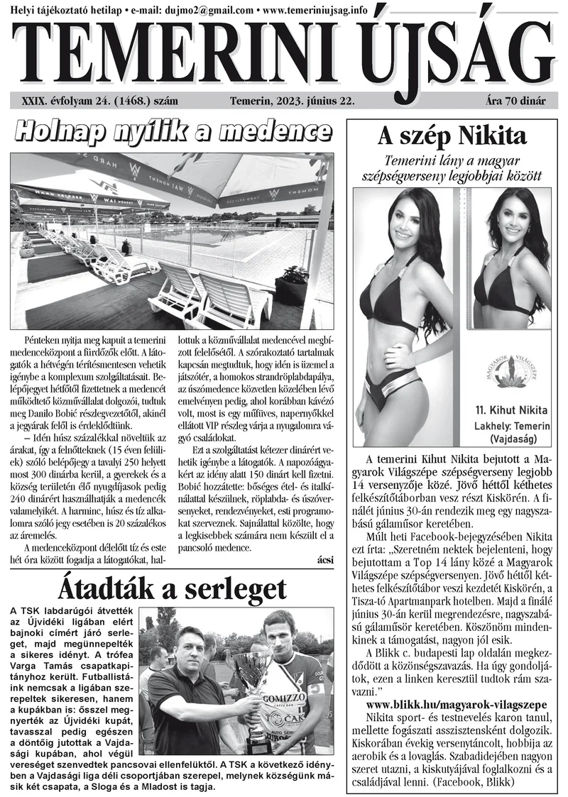 Temerini Újság, 29. évf. 2023. június 22. 24. sz.