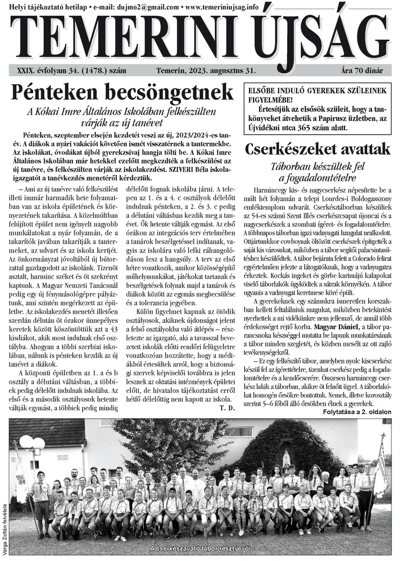 Temerini Újság, 29. évf. 2023. augusztus 31. 34. sz.