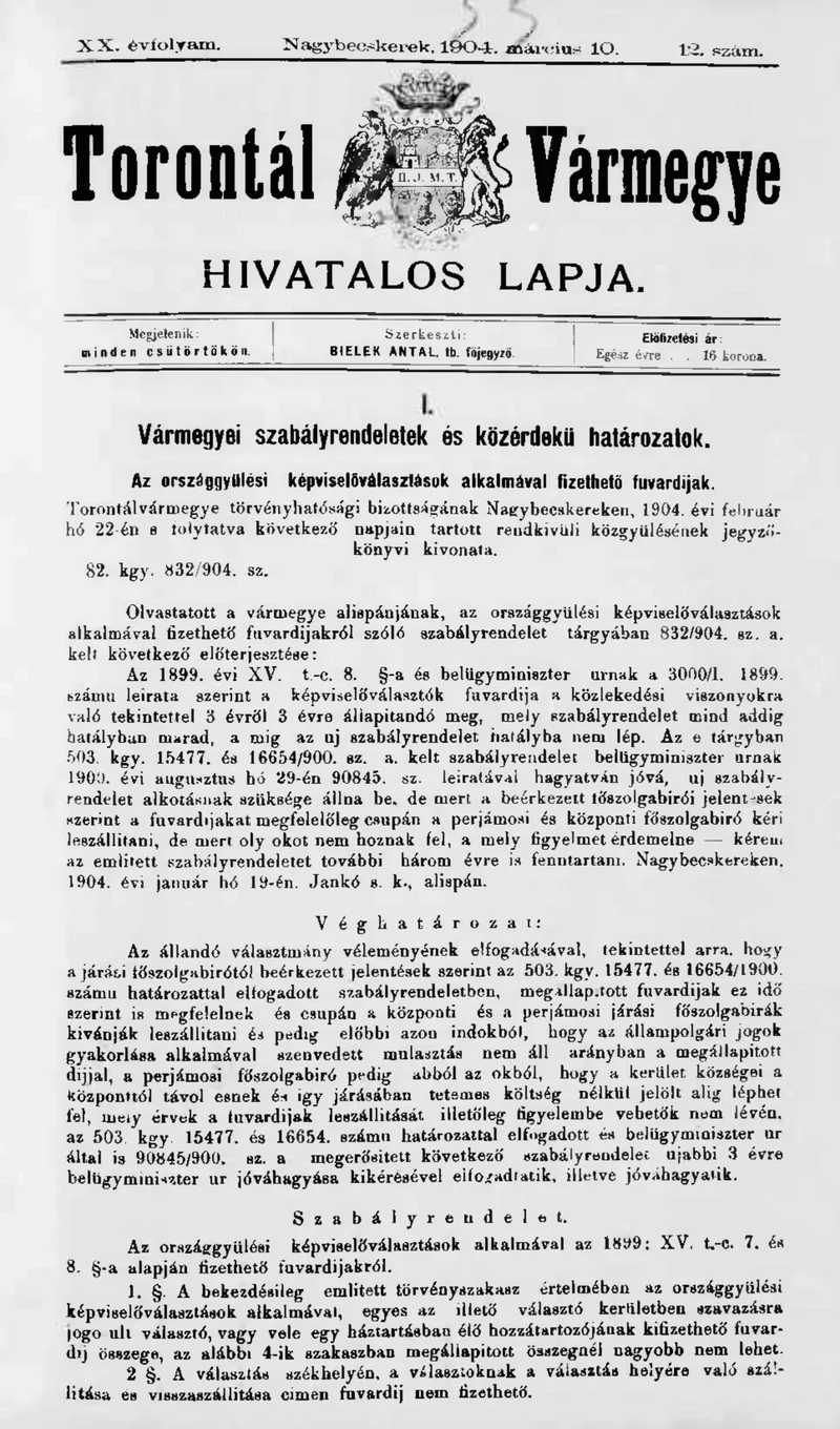 Torontál Vármegye Hivatalos Lapja, 20. évf. 1904. március 10. 12. sz.