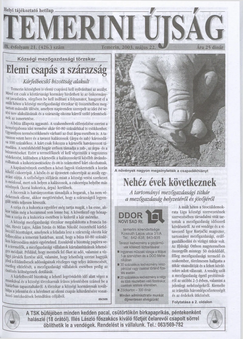 Temerini Újság, 9. évf. 2003. május 22. 21. sz.