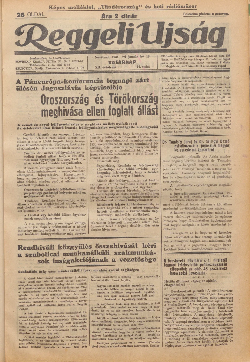 Reggeli Újság, 12. évf. 1931. június 18. 14. sz.