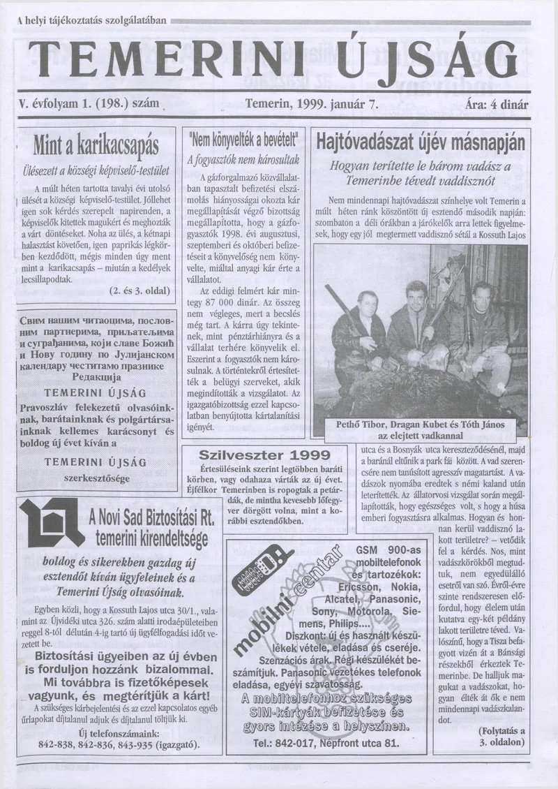 Temerini Újság, 5. évf. 1999. január 7. 1. sz.