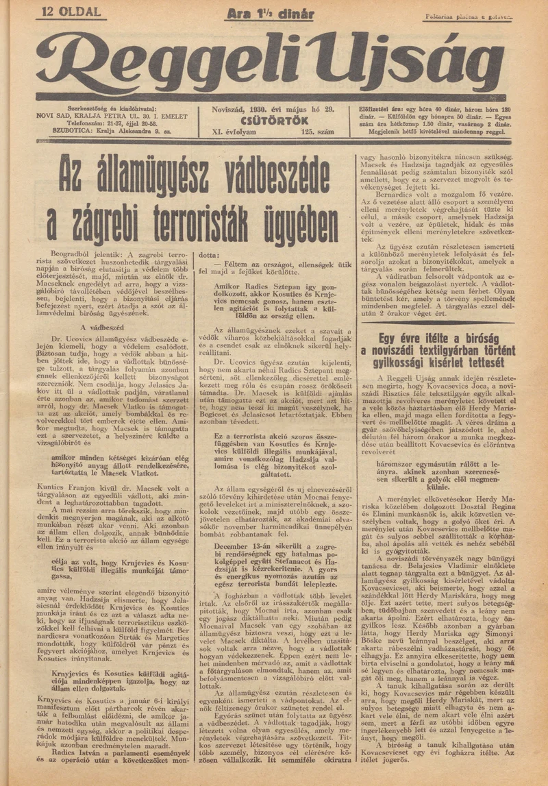 Reggeli Újság, 11. évf. 1930. május 29. 125. sz.