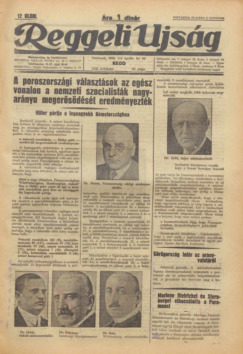 Reggeli Újság, 13. évf. 1932. április 26. 97. sz.